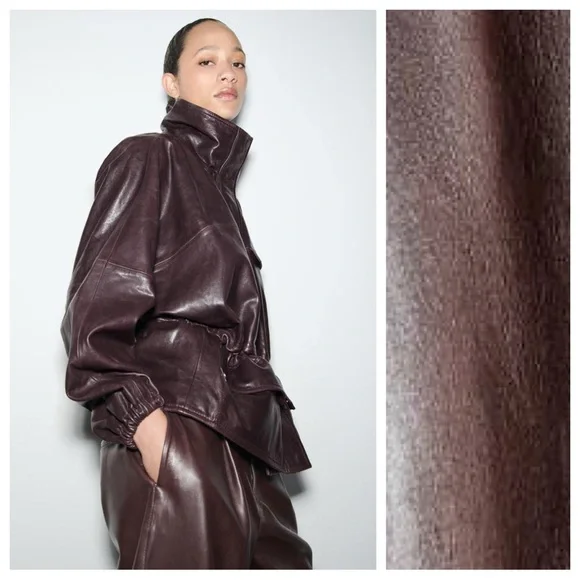NWT. Zara ZW Collection Limited Edition Burgundy Leather Balloon Trousers Size M